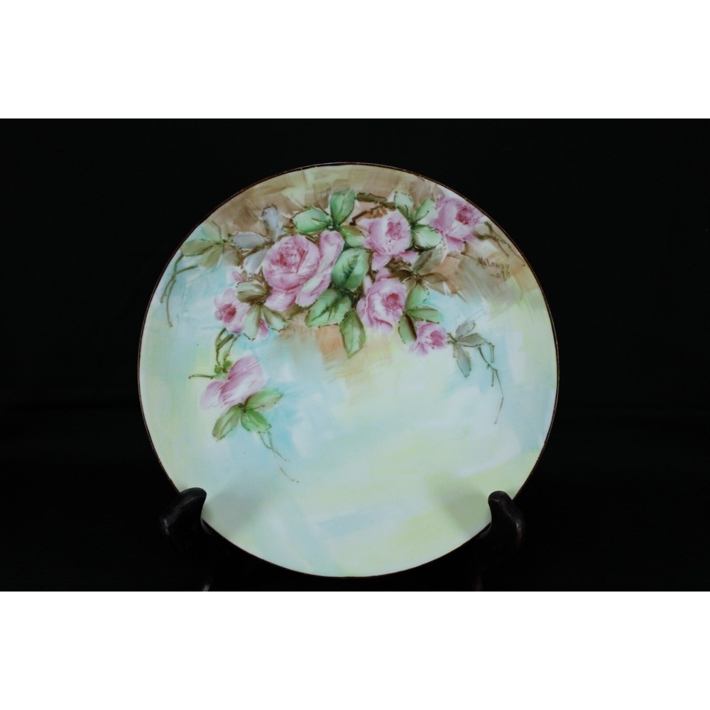 Antique Thewalt M.R. Sèvres Bavaria Hand Painted Plate Roses Signed Maloney